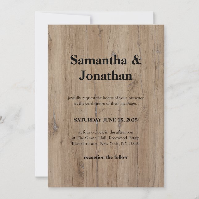 Wedding Authentic Natural Wood Grain Invitation (Front)