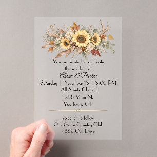Wedding Autumn Deer Antlers and Sunflowers Acrylic Invitations