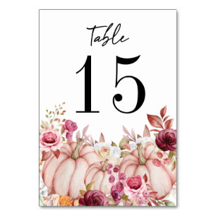 Wedding Autumn Pumpkin Pink Burgundy Table Number