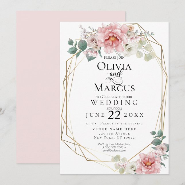 Wedding |  Baby Pink  Peony Watercolor Flowers Invitation (Front/Back)