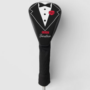 Wedding Bachelor Party Tuxedo Red Rose Personalise Golf Head Cover