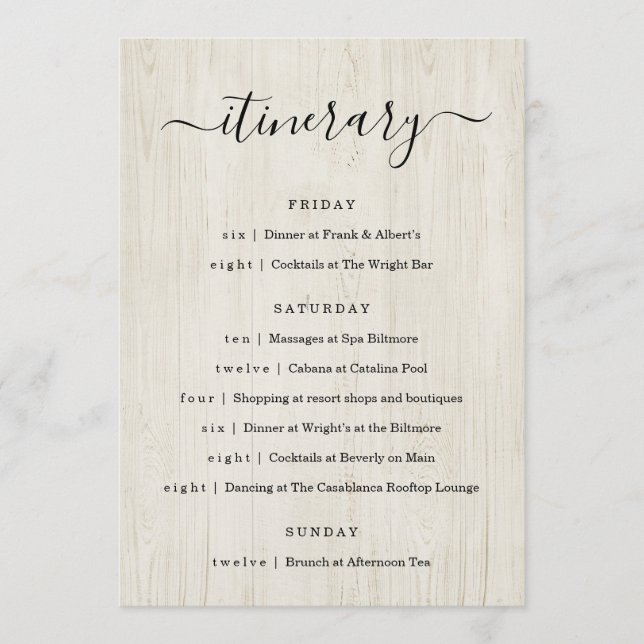 Wedding / Bachelorette Party / Birthday Itinerary  Programme (Front)