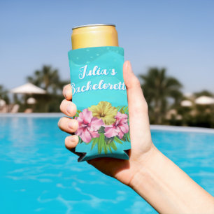 Wedding Bachelorette Party Hibiscus Blue Seltzer Can Cooler