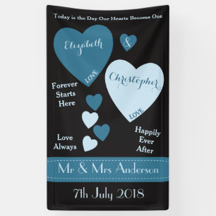 Wedding Backdrop Blue and black with love hearts Banner