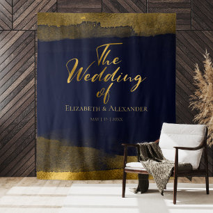 Wedding Backdrop   Blue Watercolor Abstract Gilded Tapestry