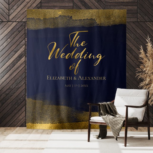 Wedding Backdrop | Blue Watercolor Abstract Gilded Tapestry (Creator Uploaded)