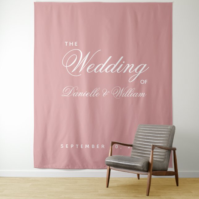 Wedding Backdrop Dusty Rose Simple Elegant Script  Tapestry (In Situ)
