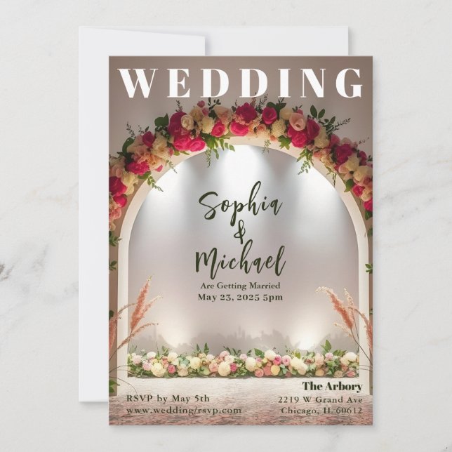 Wedding Backdrop Magazine Cover Invitation (Front)