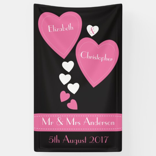 Wedding Backdrop Photo Booth Black Pink Hearts Banner Zazzle Co Uk