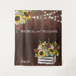 Wedding Backdrop Sunflower Mason Jar Burgundy Tapestry
