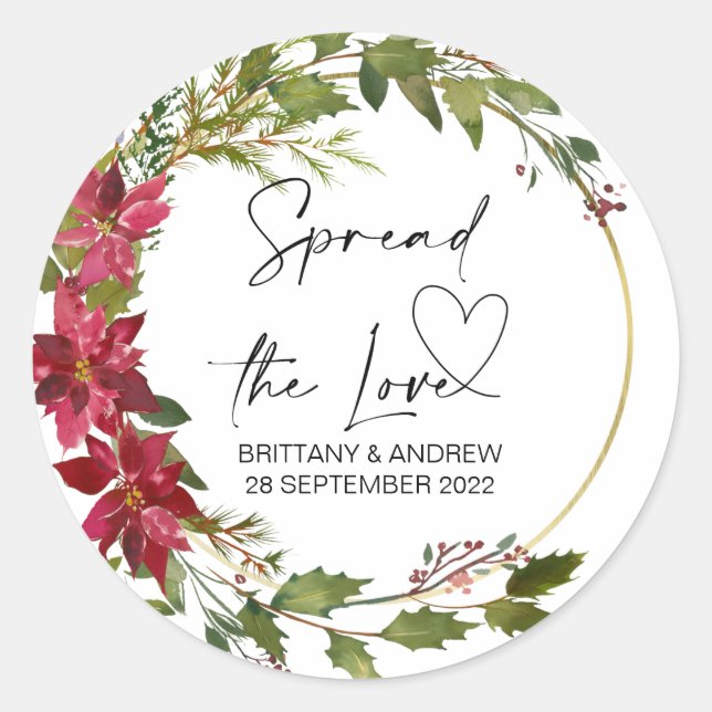 Wedding Bag Favor Spread the Love Jam Christmas Classic Round Sticker (Front)