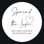 Wedding Bag Favor Spread the Love Jam Jar Classic Round Sticker<br><div class="desc">Your wedding will be a sparkling and sophisticated affair, so it is only fitting you express that sophistication in every detail of your special day right down to the smallest personalized touches. Stylish and beautiful these personalized wedding stickers are perfect for wedding favors or as envelope seals on your engagement,...</div>