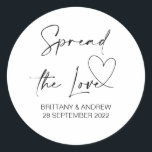 Wedding Bag Favor Spread the Love Jam Jar Classic Round Sticker<br><div class="desc">Your wedding will be a sparkling and sophisticated affair, so it is only fitting you express that sophistication in every detail of your special day right down to the smallest personalized touches. Stylish and beautiful these personalized wedding stickers are perfect for wedding favors or as envelope seals on your engagement,...</div>