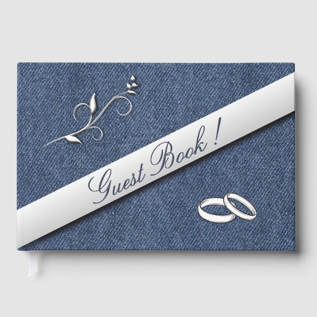 Wedding Bands Denim Blue Wedding  Guest Book (Front)
