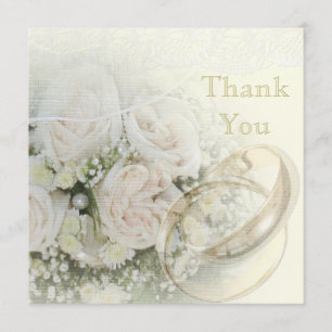 Wedding Bands, Roses, Doves & Lace Thank You Card