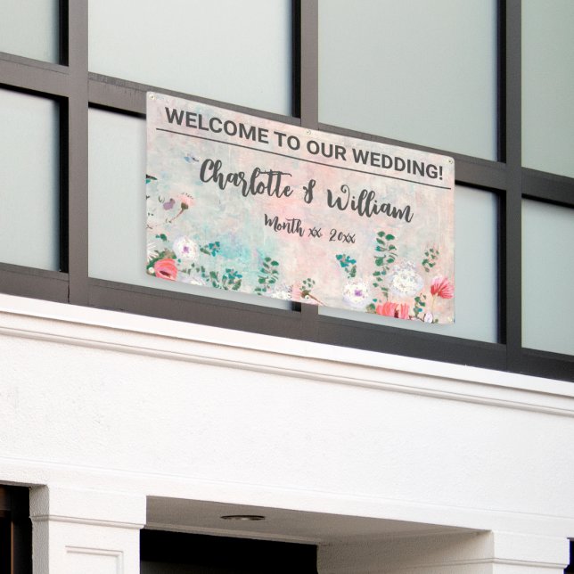 Wedding Banner Watercolor Wildflowers (Outside Building)