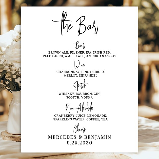 Wedding Bar Drink Menu Personalised Calligraphy Poster (Creator Uploaded)