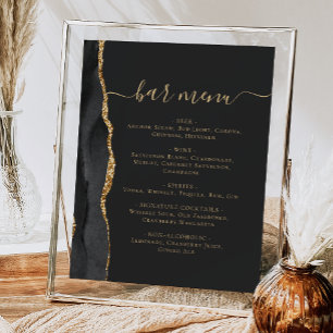 Wedding Bar Menu Black Gold Agate Dark Poster