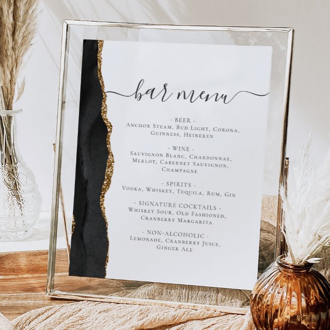 Wedding Bar Menu Black Gold Agate Poster (Creator Uploaded)