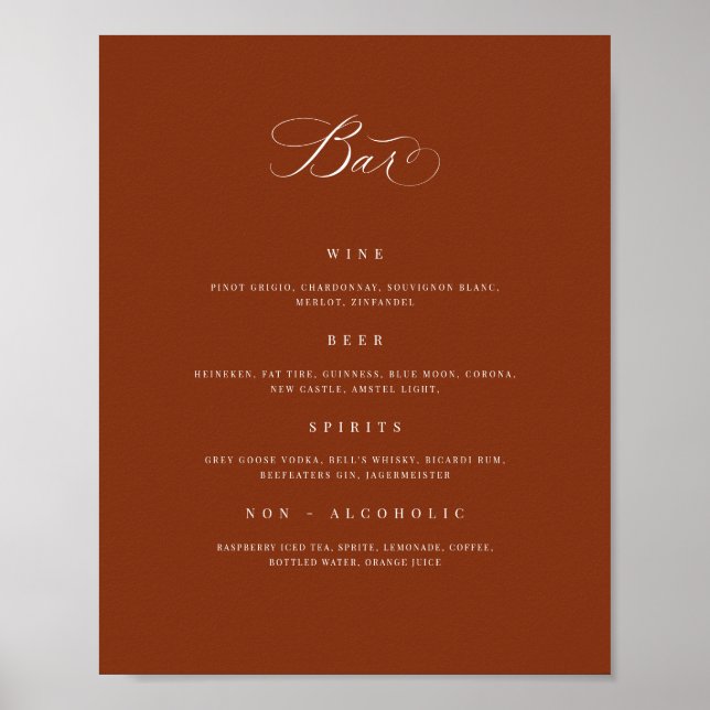 Wedding Bar Menu Drink Sign Reception Poster (Front)