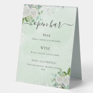 Wedding bar menu floral eucalyptus green