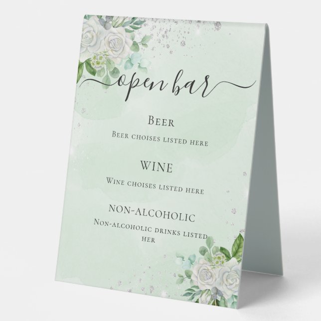 Wedding bar menu floral eucalyptus green (Front)
