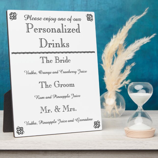 Wedding Bar Menu Plaque (Side)