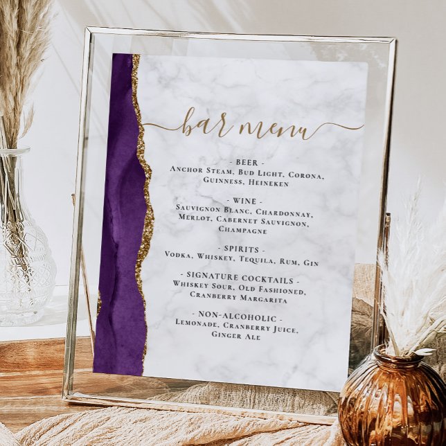 Wedding Bar Menu Purple Agate Marble Poster (Creator Uploaded)