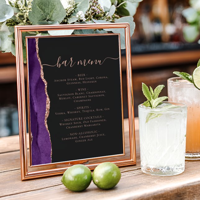 Wedding Bar Menu Purple Rose Gold Agate Dark Poster (Creator Uploaded)