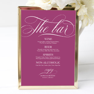 Wedding Bar Menu Sign Chic Pink Cassis