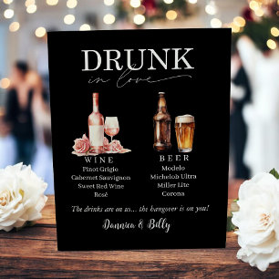 Wedding Bar Menu Sign For Wine and Beer