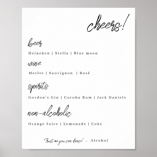 Wedding bar menu - simply elegance poster (Front)
