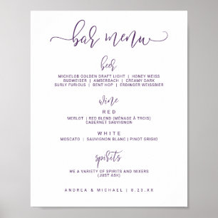 Wedding Bar Menus - Bounce Script (Purple / Plum) Poster