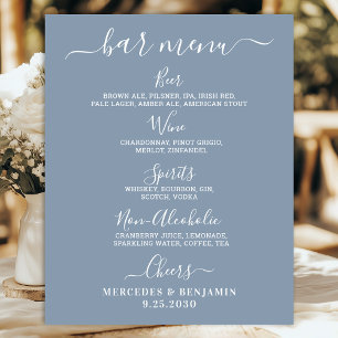 Wedding Bar Personalised Dusty Blue Drink Menu Poster