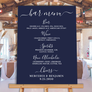 Wedding Bar Personalised Navy Blue Drink Menu Poster