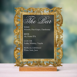 Wedding Bar Sign - Gold Frame Acrylic Display