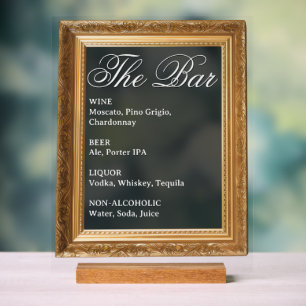 Wedding Bar Sign - Gold Frame Acrylic Display