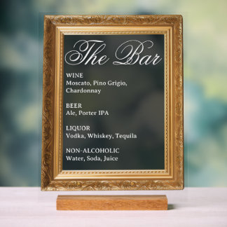Wedding Bar Sign - Gold Frame Acrylic Display