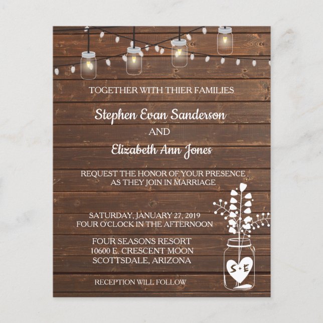 Wedding Barn Mason Jar Classic Wood Rustic Lights  (Front)