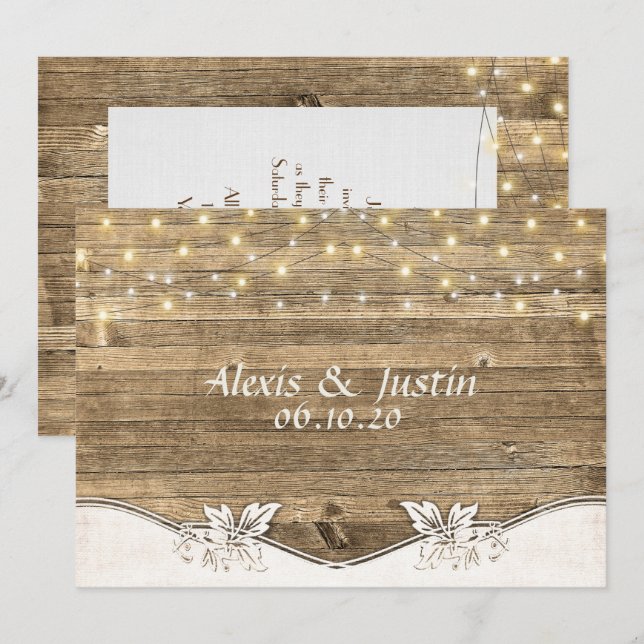 wedding barn wood and lights invitation (Front/Back)
