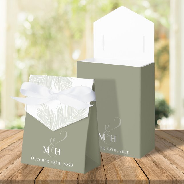 Wedding Beach Botanical Tropical Palm Leaves Favour Box (Simple palm leaves green monogram favor box)