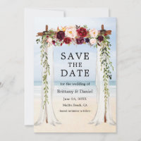 Wedding Beach Canopy Watercolor Burgundy Floral