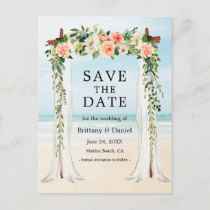 Wedding Beach Canopy Watercolor Coral White Floral Announcement Postcard