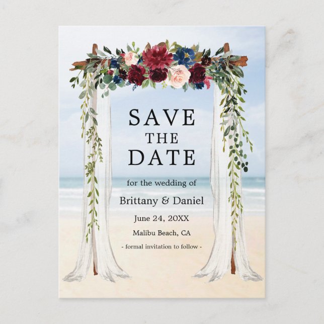 Wedding Beach Canopy Watercolor Floral Announcement Postcard (Front)