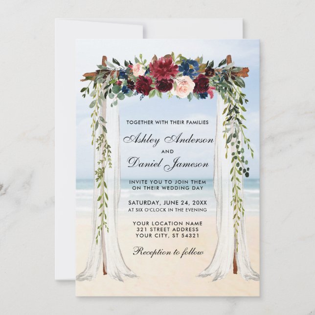 Wedding Beach Canopy Watercolor Floral Invitation (Front)