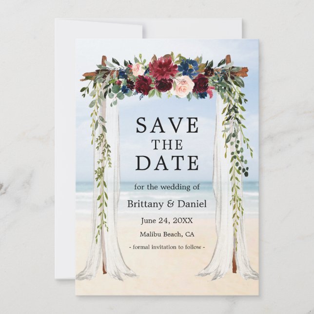 Wedding Beach Canopy Watercolor Floral Save The Date (Front)