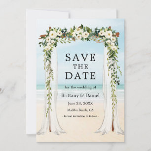 Wedding Beach Canopy Watercolor Green White Floral Save The Date
