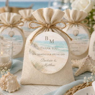 Wedding beach coastal thank you favour classic round sticker