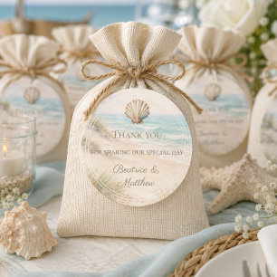 Wedding beach coastal thank you favours classic round sticker