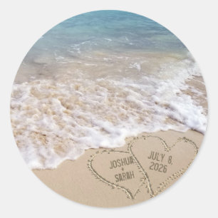Wedding Beach Hearts Classic Round Sticker